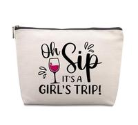 Girls Trip Gifts Favors Girls Weekend Gifts Travel Cosmetic Bag, Friendship Gifts Bestie Gifts Girls Weekend Christmas Holiday Makeup Bag Oh Sip It's A Girl's Trip Girls Weekend Gifts for Friend,