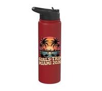 Girls Trip Miami 2026 Miami Beach Sunset Skyline Flamingos Stainless Steel Insulated Water Bottle