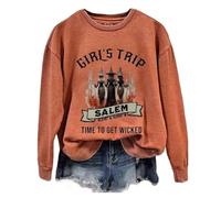 Girls Trip Salem Sweatshirt for Women Witches Vintage Salem Witch Shirts Time To Get Wicked Pullover, Orange, Large