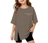 Girls Tshirts - Girls Graphic Short Sleeve T Shirt With Side Slit Design Round Neck Casual Tee For Kids Youth Comfortable Soft Top