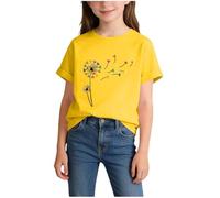 Girls' Tshirts Oversized Dandelion Graphic Tee Shirts, Kids Casual Rolled Up Short Sleeve Loose Fit Tunic Tops Sports Summer Hodiay Pe School Yellow 12-14 Years