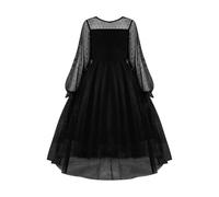 Girls Tulle Dresses Dot Mesh Long Sleeve Kids Spaghetti Strap Dress Solid Color Puffy Elegant A Line Birthday P rty Wedding (Black, 9-10 Years)