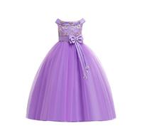 Girls’ Tulle Dresses Flower Lace Pageant Party Wedding Formal Dance Evening Gowns Girl Flower Lace Princess Tulle Long Dress for Kids Prom Formal Pageant Dance Gown #F-Purple 9-10 Years