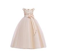 Girls’ Tulle Dresses Flower Lace Pageant Party Wedding Formal Dance Evening Gowns Girl Flower Lace Princess Tulle Long Dress for Kids Prom Formal Pageant Dance Gown #F-Yellow 8-9 Years