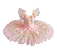 Girls Tutu Ballet Dress, Floral Embroidery Skirt Dancewear Performance Costume Gymnastics Ballet Ballerina Outfit,Pink,170
