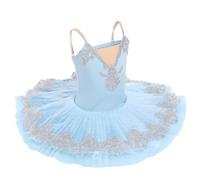 Girls Tutu Ballet Sequins Dress Ballerina Costume Dance Clothing Performance Floral Embroidery Skirt Dancewear Blue 130