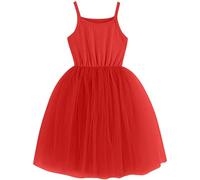 Girls Tutu Dress Spaghetti Straptoddler Ribbed Sleeveless Princess Tulle Sundress Cute School Performance Prom Party Dance Ballet Cute Solid Color Dress #01Red 6-7 Years