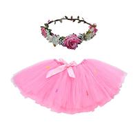 Girl's Tutu Skirt Toddler Ruffle Layered Dancing Skirt Dance Skirt Set Headband Elastic Waist Short Skirts for Birthday Party Parties Fancy Dress (1-2 Years) Pink