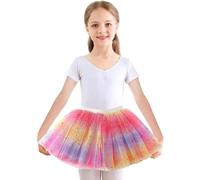 Girls Tutu Skirts Rainbow Tulle Ballet Tutu Skirts Toddler with Sequin Star 4 Layers Princess Tutus Dresses Fairy Costume for Dance Show Birthday Party, Rainbow