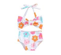 Girls Two Piece Swimsuit with Front Bow Tie Adjustable Bikini for Kids Youth Teen Summer Beach Pool Party (Orange, 4-5 Years)