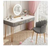 Girls' ty Table with Round 3 Lights 2-Drawer Backrest Chair Grey Stylish Dressing Table for Women Perfect for Bedroom or Makeup Room 80x40x75cm