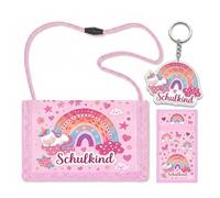 Girls' Unicorn Neck Pouch & Keyring Set - Pink Children's Purse / Wallet with Safety Lock - Perfect School Child Gift for First Day of School and Back to School, Fits Perfectly in the School