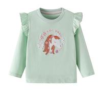 Girls Unicorn Ruffle Tops Crewneck 100% Cotton Toddler Fall Clothes Embroidered Flowers Long Sleeve Casual Tee Shirts Age 1-2 Years