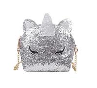 Girls Unicorn Sequin Glitter Crossbody Shoulder Purse Handbag Women Satchel Tote Shell Bag, Starry Silver, One Size