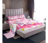 Girls Unicorn Sheet Set Dreamy Heart Pink Bed Set for Kids Boys Teens Rainbow Magical Animal Bed Sheets Fantasy Unicorn Sheets Room 4Pcs King Size
