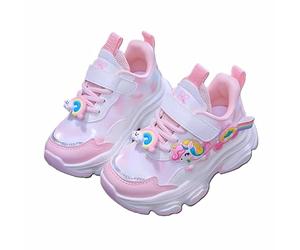 Girls Unicorn Sneakers Raised Sole Rainbow Design, Pink, 29 EU