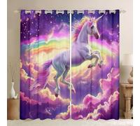 Girls Unicorn Window Treatments Rainbow Unicorn Blackout Curtains 46 x 72 Inch For Kids Teen Women Room Decor,Flying Animal Window Curtains 2 Panel Sets Galaxy Starry Sky Drapes