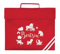Girls Unicorns Custom Book Bag Personalised Name Back to School Reading Folder for Primary Kids Reception Infants, One Size, Red