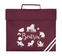 Girls Unicorns Custom Book Bag Personalised Name Back to School Reading Folder for Primary Kids Reception Infants, One Size, Maroon
