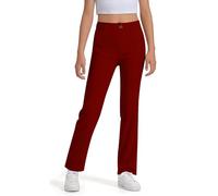 Girls' Uniform Pants Stretchy Pull On Trousers with Pockets, Comfortable School Dress Pants for Big Kids Ages（Wine,7-8 Years