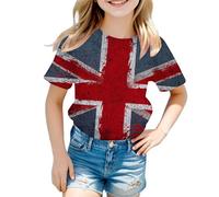 Girls Union Jack Vest Top Summer Casual Union Jack Tank Tops Round Neck Shirts Independence Day Patriotic Kids Short Sleeve T Shirt Tops Loose Fit Basic Beach Blouse T Shirts Vest for Women UK