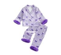 Girls Valentines Day Clothes Set Satin Silk Bow Ribbed Outfit Sets Lapel Button Down Tops and Trousers Kids 2 Piece Tracksuit Long Sleeve Shirt with Pants Plush Cuffs Top Pants (Purple, 1-2 Years)