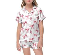 Girls Valentine's Day Printed Outfit Set Short Sleeve Button Down Top with Matching Shorts for Home Wear Clothing Valentine's Outfit Boys Valentines Jumper Teenage Girl Clothes