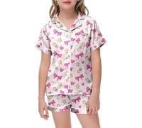 Girls Valentine's Day Printed Set Short Sleeve Button Front Top with Matching Shorts for Home Wear Valentines Clothes Kids Toddler Princess Dress Up Baby 12-18 Months Girl