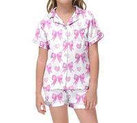 Girls Valentine's Day Printed Short Sleeve Top and Shorts Set with Cute Button Design for Cozy Home Wear Hoodie Teenagers My First Valentines Baby Outfit Valentine Brown Kids