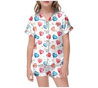 Girls Valentine's Day Themed Printed Set Short Sleeve Button Front Top with Matching Shorts Comfortable Home Boys Clothes Baby Girl Photoshoot Outfits 1 Year Old Boy Ve for Kids