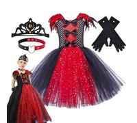 Girls Vampire Costume, Halloween Vampire Costume for Girls - Royal Vampire Child - Gothic Tulle Halloween Dress for 2-12 Years with , Gloves, Necklace