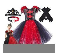 Girls Vampire Halloween Costume, Child Royal Vampire Costume, With, Gloves, Necklace Halloween Children's Role-Playing 2-12 Years Old