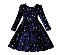 Girls Velvet Dress Sequin Long Sleeve Vintage Twirl Dresses Kids Sparkle Halloween Xmas Autumn Winter Party Clothing Children Festive Dresses A Line Party Princess Dress Navy