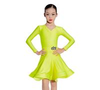 Girls' Velvet Latin Dance Rumba Samba Costume Long-Sleeved Bodysuit Tango Salsa Dance and Ballet Performance Costume,Green,140