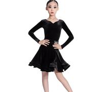 Girls Velvet Latin Dress, Children Ballroom Performance Practice Competition Outfit Salsa Rumba Cha Cha Samba Tango Pratice Costumes(Black,120)