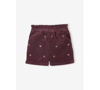 Girl's velvet shorts with embroidered sparkly heart detail plum