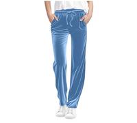 Girls Velvet Trousers Velour Straight Wide Leg Pants Casual Loose Fit Sweatpants Elasticated Waisted Jogger Forteen Girl Trendy Dressy Lounge Trousers Bottoms with Pockets Age 14-15 Years