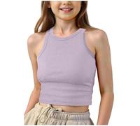Girls Vests Ribbed Crop Kids Top Ribbed Knit Sleeveless Round Neck Sleeveless Basic Cropped Top Plain Stretchy Sports Vest Breathable Tanks Girls Undershirts Summer Children (b-Purple, 11-12 Years)