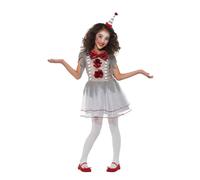 Smiffys Vintage Clown Girl Costume, Grey & Red with Dress & Headband, Halloween Child Fancy Dress, Clown Dress Up Costumes