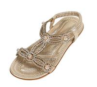 Girls Walking Sandals Size 10 Bohemian Slip-On Sandals Bright Diamond Strap Sandal Elastic Ankle Strap Beach Sandal Wide Fit Open Toe Shoes Fashion Summer Beach Shoes School Footwear