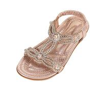 Girls Walking Sandals Size 10 Bohemian Slip-On Sandals Bright Diamond Strap Sandal Elastic Ankle Strap Beach Sandal Wide Fit Open Toe Shoes Fashion Summer Beach Shoes School Footwear