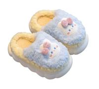 Girls Warm Plush House Slippers Kids Cute Bunny Non Slip Slippers Baby Winter Indoor Outdoor Platform Fuzzy Sliders Cloud Sole Furry Home Shoes (Sky Blue, 13.5 Big Kids)