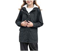 Girls Waterproof Fleece Lined Rain Jacket Lightweight Softshell Raincoat with Hood for Toddler Boys Striped Climbing Hiking Windbreaker Warm Winter Trench Coats (Black, 13-14 Years)
