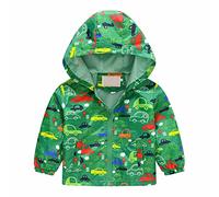 Girls Waterproof Jacket Hooded Lightweight Raincoat Kids Boys Windbreaker Outwear Zip Up Hoodies Rain Jackets Wet Weather Travel School Age 2-3 Years Green