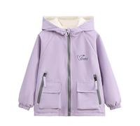 Girls' Waterproof Jacket - Medium and Large Children Double-sided Fleece Lining Coats, Boys Hooded and Windproof Tops for School, 4-15 Years