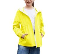 Girls Waterproof Jacket Yellow Windbreaker Jacket Light Outerwear Zipper Hooded Rain Coat Lightweight Girls Raincoat Windproof Outdoor Rainproof Rain Coats 6 Years