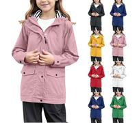 Girls Waterproof Rain Jacket Hooded Windbreaker Zip Up Coat with Pockets | Waterproof Hooded Design, Windproof Zip Up Style, Button Placket and Handy Pockets for School and Outdoor Wear