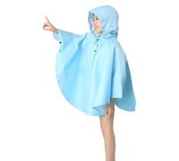 Girls Waterproof Rain Poncho Reusable Portable Raincoats Kids Cute Hooded Buttons Transparent Oversized Rain Cape Outdoor Spring Summer Lightweight Rainwear for Emergency (Light Blue, 7-12 Years)