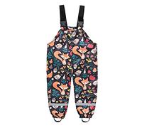 Girls Waterproof Rain Trousers Cute Animals Printed Kids Plain Dungarees with Braces Boys Mud Pants Reflective Strips Puddlesuit Overalls Windproof Outdoor