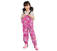 Girls Waterproof Rain Trousers Cute Animals Printed Kids Plain Dungarees with Braces Boys Mud Pants Reflective Strips Puddlesuit Overalls Windproof Outdoor